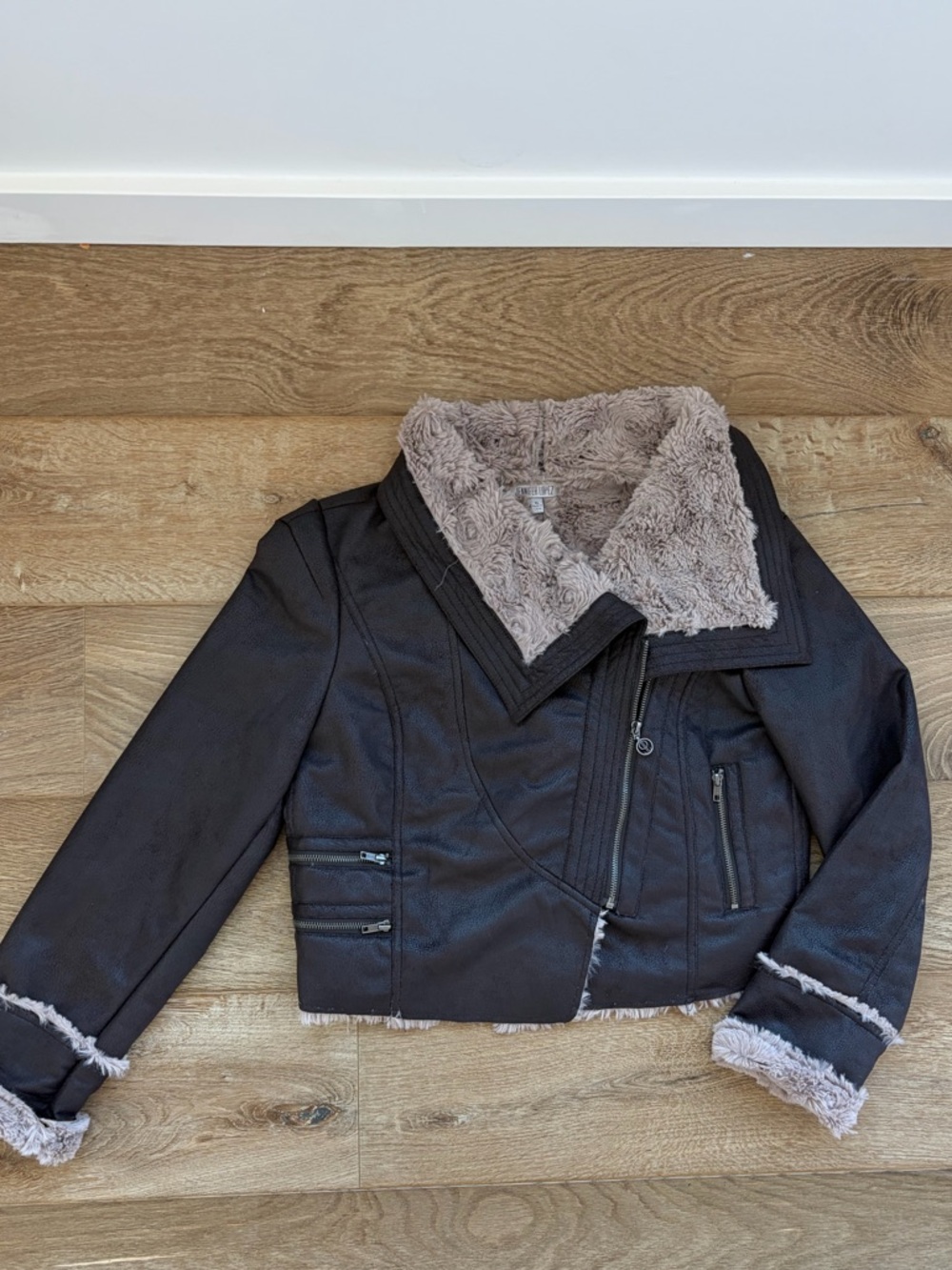 Jennifer Lopez Faux Suede/Fur Zippered Cropped Bomber Jacket
